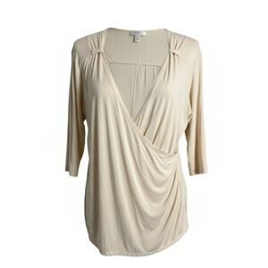 Eshakti Custom Draped Blouse Beige Cream Plus Curvy Queen V-neck Plunge XXL